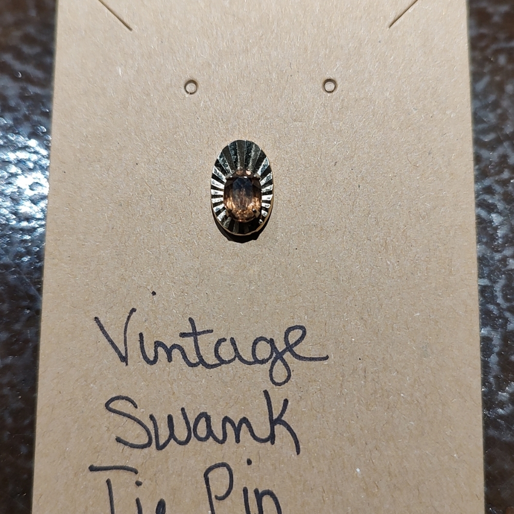 Vintage Swank Tie Pin Gold Tone w/Amber Colored Stone